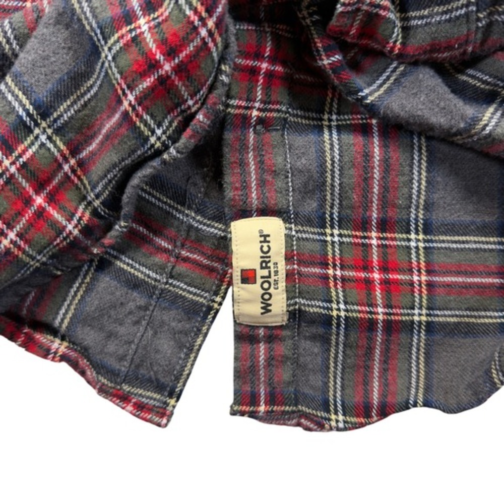 Woolrich Mens XL Flannel Shirt Gray Red Plaid Cotton Button Down Pockets - Picture 7 of 8
